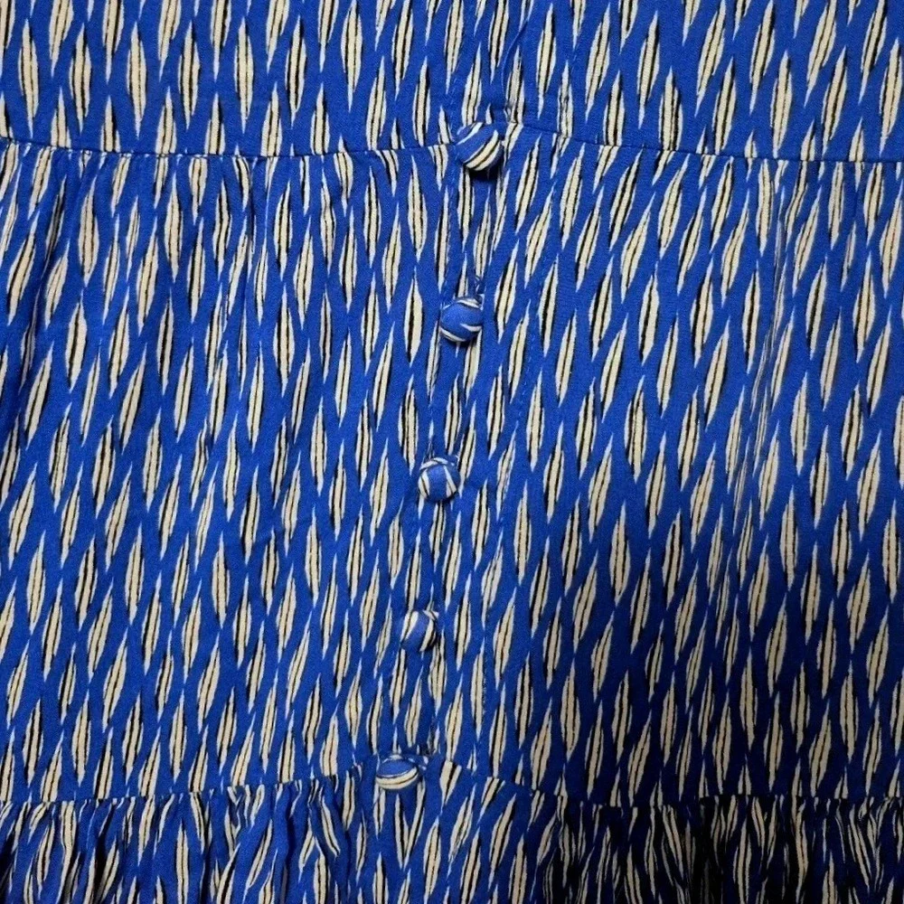 Anthropologie Maeve Abstract Ikat Button Blouse Sz M Tiered Peplum Boho Chic Top